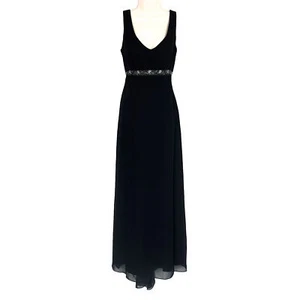 Michaelangelo Empire Cintura Vestido de Noche Negro Cuentas Cuello en V Largo 8 IMPECABLE - Imagen 1 de 9
