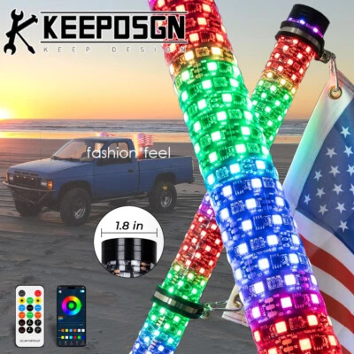 Truck 2ft RGB LED Fat Whip Lights Remote Spiral Chase Flag Thick for Nissan D21 Foto 1 de 4