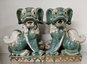 Rare Pair of Vintage Hollywood Regency Chinese Foo Dogs Outdoor Condition - Picture 1 of 14