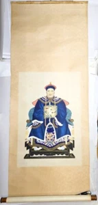 Pair of Maitland Smith Chinese Ancestor Paintings Silk Scroll 67" x 25" - Picture 1 of 23