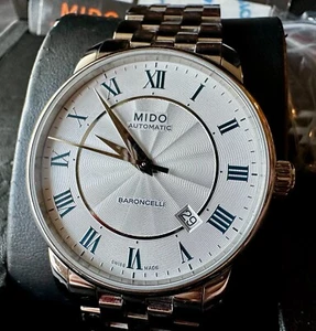 38mm MIDO Baroncelli Date 8600B Automatic Watch w/ Box, Card & Extra Links - Picture 1 of 11