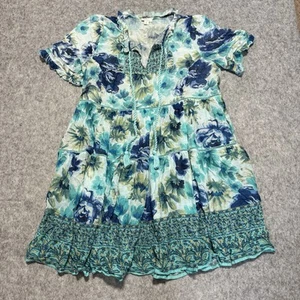 Sundance Kleid Fields Of Beauty Damen große Blumen türkis Rüschen Spitze blau - Bild 1 von 7