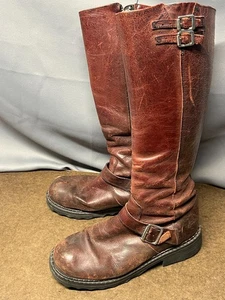 Botas de montar de cuero John Fluevog marrón hebilla Bond niña cremallera alta para hombre talla 6,5 - Imagen 1 de 11