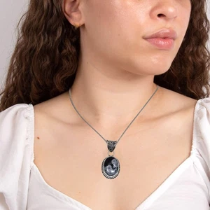 Snowflake Gemstone Unisex Women's Gift For Her Silver Jewelry Pendant 1.5" - Picture 1 of 11