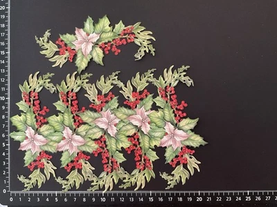 TWO RED ROBINS Christmas Peaceful Poinsettia In White, Die Cuts, Embellishments Card Making