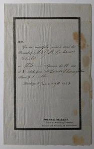 ca. 1845 INVITATION to FUNERAL for MR J B CHILD of BROOKLYN NY UNDERTAKER Miller - Picture 1 of 2