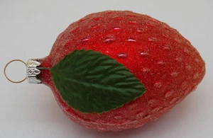 Vintage Sugared Blown Glass Strawberry Ornament Made in Germany - Picture 1 of 10