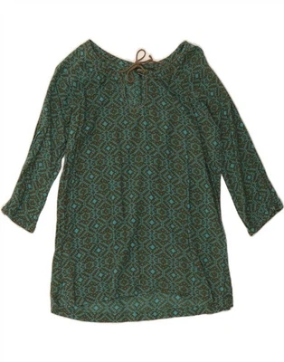 EDDIE BAUER Mujer Top Manga 3/4 Reino Unido 14 Medio Verde Fair Isle Algodón CB10 Foto 1 de 3