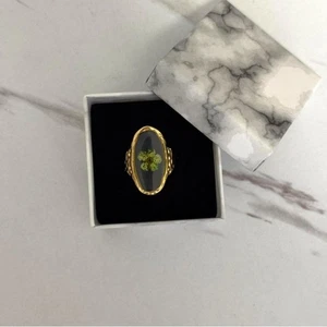Verstellbarer Ring Retro Gold und Grün Floral Vintage inspiriert + in Geschenkbox - Bild 1 von 5