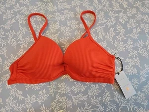 NWT Women's Light Lined Ribbed Bikini Top - Shade & Shore - Hot Orange - Sz 34B - Picture 1 of 2