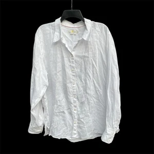 Boden Linen Shirt Women Size 14 R White Linen Button Up Top Artsy Boho Beach - Picture 1 of 6