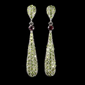 925 Sterling Silver Earrings Round Rhodolite Garnet 3mm Peridot Gemstone Jewelry - Picture 1 of 13