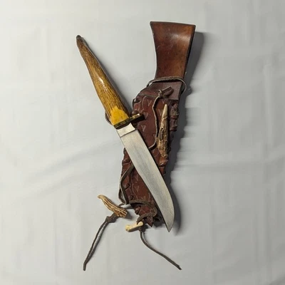 Кемпинговый нож 13,5 дюйма с ножнами - изогнутая рукоять оленя охотничий нож 7 дюймов лезвие - Изображение 1 из 4