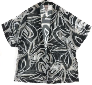 Chico's transparenter Kimono Cardigan vorne offen Gr. 3 schwarz beige creme abstrakt - Bild 1 von 20