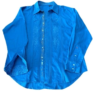 Robert Graham Herren blau Knopfleiste bestickt vorne und hinten Flip Manschette Hemd - Bild 1 von 16