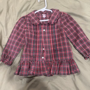 Camicia Ralph Lauren bambina 24 mesi rosso verde a quadri con volant Natale a quadri - Foto 1 di 4