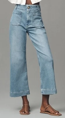 New Maeve Anthropologie COLETTE 30 / 10 Light Blue Crop Wide Leg HighRise Denim - Image 1 of 4