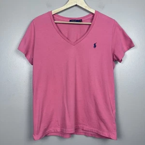 Polo Ralph Lauren Women's 100% Cotton Pink V-Neck Tee Shirt Size L; Tennis Prep - Picture 1 of 7