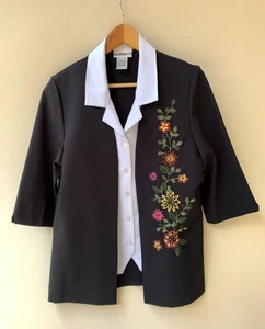 Millers Size 12 Vtg Black Half Sleeve Embroidered Blazer Work Corporate - Picture 1 of 9