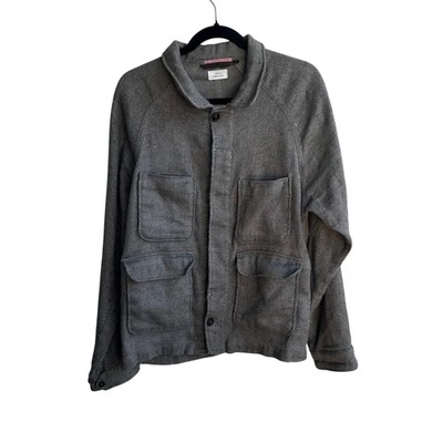 Apolis Wool Linen Blend Chore Jacket Mens Gray Herringbone Utility Pockets - Image 1 of 4