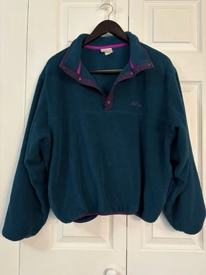 VINTAGE LL Bean Pullover Womens Small Teal Purple Snap Fleece Outdoors Pockets - Image 1 of 4
