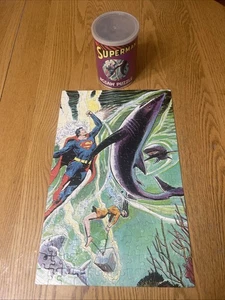 Vintage 70’s Superman Sharks 200 Piece Jigsaw Puzzle Complete In Round Can - Picture 1 of 24