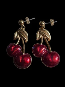 Vintage Avon Pierced Cherry Goldtone Earrings - Picture 1 of 2