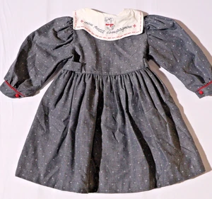 Vintage französisches Festtagskleid rot Kontrast Stickerei Knöpfe Schleife 18-24 Mo. Mädchen - Bild 1 von 10