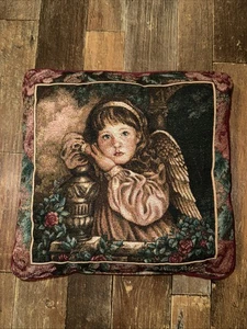 Donna Richardson Tapestry Floral Throw Pillow Angel Roses Double Sided - Picture 1 of 4