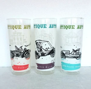 Vintage Anchor Hocking Drinking Glass Set of 3 Automobile Auto Car 15oz - Picture 1 of 7