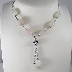 COLLANA IN ARGENTO 925 RODIATO, QUARZO ROSA, SFERA DI CRISTALLI, 2 PENDENTI - Foto 1 di 1