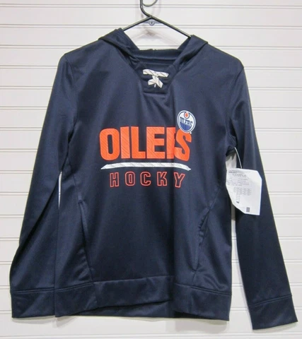 Edmonton Oilers Youth Hooded Sweatshirt Size M 10/12 NWT Sample Flaw Fixed Cover