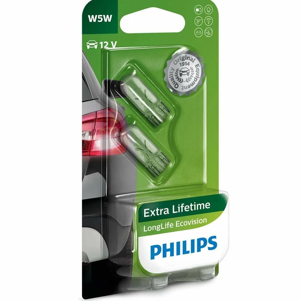 PHILIPS LongLife EcoVision W5W 12961LLECOB2 W2,1x9,5d Bombillas indicadoras - Imagen 1 de 1