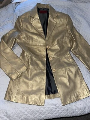Nicola Berti Soft Buttery Leather Jacket Gold Metallic XS New Flattering Fit - Image 1 of 4