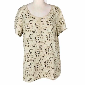 Fashion Bug Henley Top Größe 18/20 W Beige Braun Blumendruck U-Ausschnitt - Bild 1 von 7