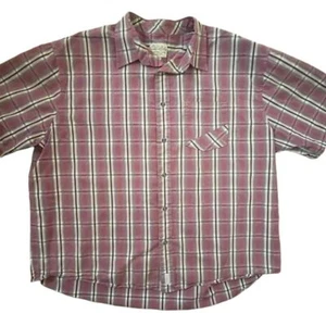 Cabela's Men's 2XL Plaid Short Sleeve Button-Down Shirt Burgundy Casual - Picture 1 of 8