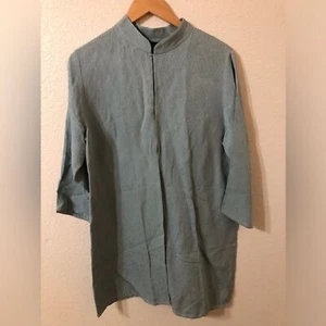 Eileen Fisher Textured Silk Linen Blazer Jacket Mandarin Collar Light Blue Med - Picture 1 of 7
