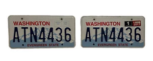 Washington License Plate Set Pair w/ Stickers - Evergreen State - ATN 4436 - Picture 1 of 21