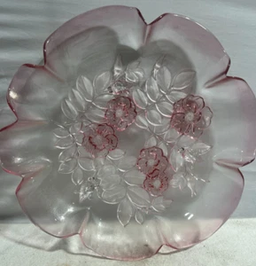 Mikasa Rosella Pink Flower Floral Crystal Glass Serving Platter 12 3/4" Vintage - Picture 1 of 3