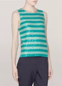 NWT J.Crew Blouse S Turquoise Green Sequin Stripe Sleeveless Knit Tank Top - Picture 1 of 8