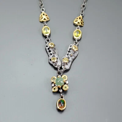 Fine Art Natural Black Opal Necklace 925 Sterling Silver 17.5"/N22913 - Image 1 of 4