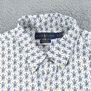 POLO RALPH LAUREN Shirt Mens Large White Blue P Crest Print Performance Nylon - Picture 1 of 24
