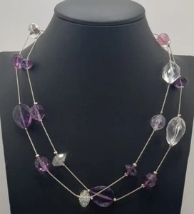 Collar de cuentas largas tono plata transparente, púrpura y rosa 36" sin marca - Imagen 1 de 2