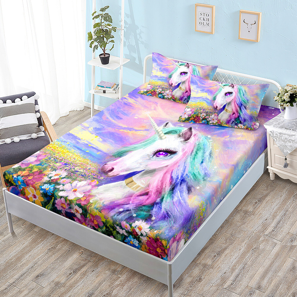 Cvhouse Queen Size Unicorn Comforter Set Kids Twin Sheet Set