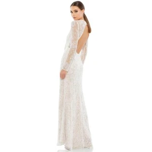 Mac Duggal Embellished Long Sleeve Gown Formal Maxi Dress Open Back Size 16 - Picture 1 of 16