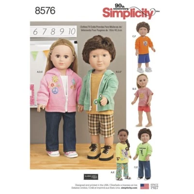 SIMPLICITY 8576 UNISEX DOLLS CLOTHES Daywear Sewing Pattern Sizes 18" - 45.5 cms - Image 1 of 4