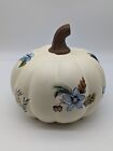 Painted Ceramic Pumpkin White with Fall Florals