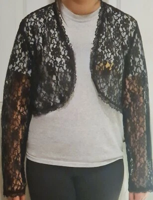 CHAQUETA BOLERO ENCAJE NEGRA L/S ~ Talla 3XL XXXL de DANCING QUEEN ~NUEVA/NUEVA CON ETIQUETAS **FUNCIONA PEQUEÑA Foto 1 de 4