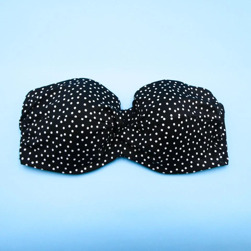 Top de bikini Victorias Secret 38DD negro a lunares con aros bandeau sin tirantes VS Foto 1 de 4