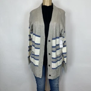 Design History Striped Soft Cardigan Sweater Women Size M Casual Snap Front $140 - Picture 1 of 10